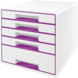 Leitz WOW CUBE Drawer Cabinet 5 drawers 1 big and 4 small A4 Maxi White/purple