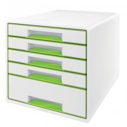 Leitz WOW CUBE Drawer Cabinet 5 drawers 1 big and 4 small A4 Maxi White/green